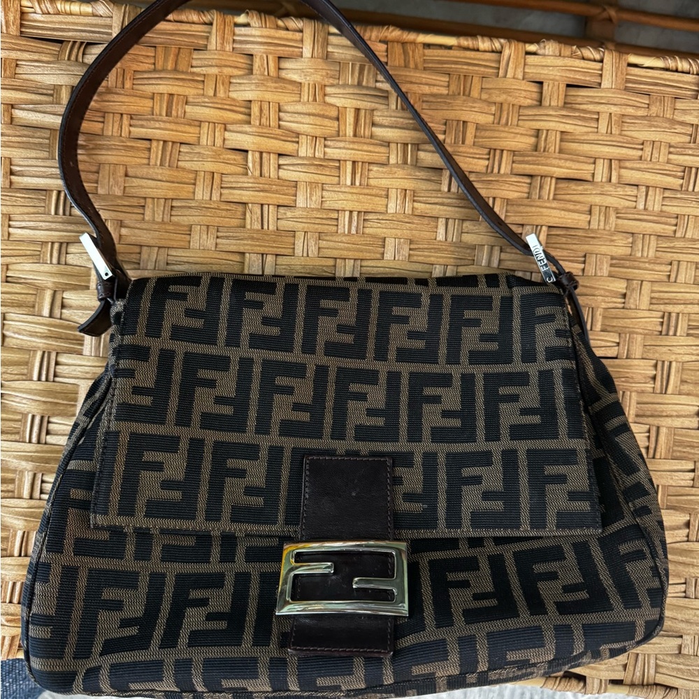 Fendi Black and Brown Logo Shoulder Bag